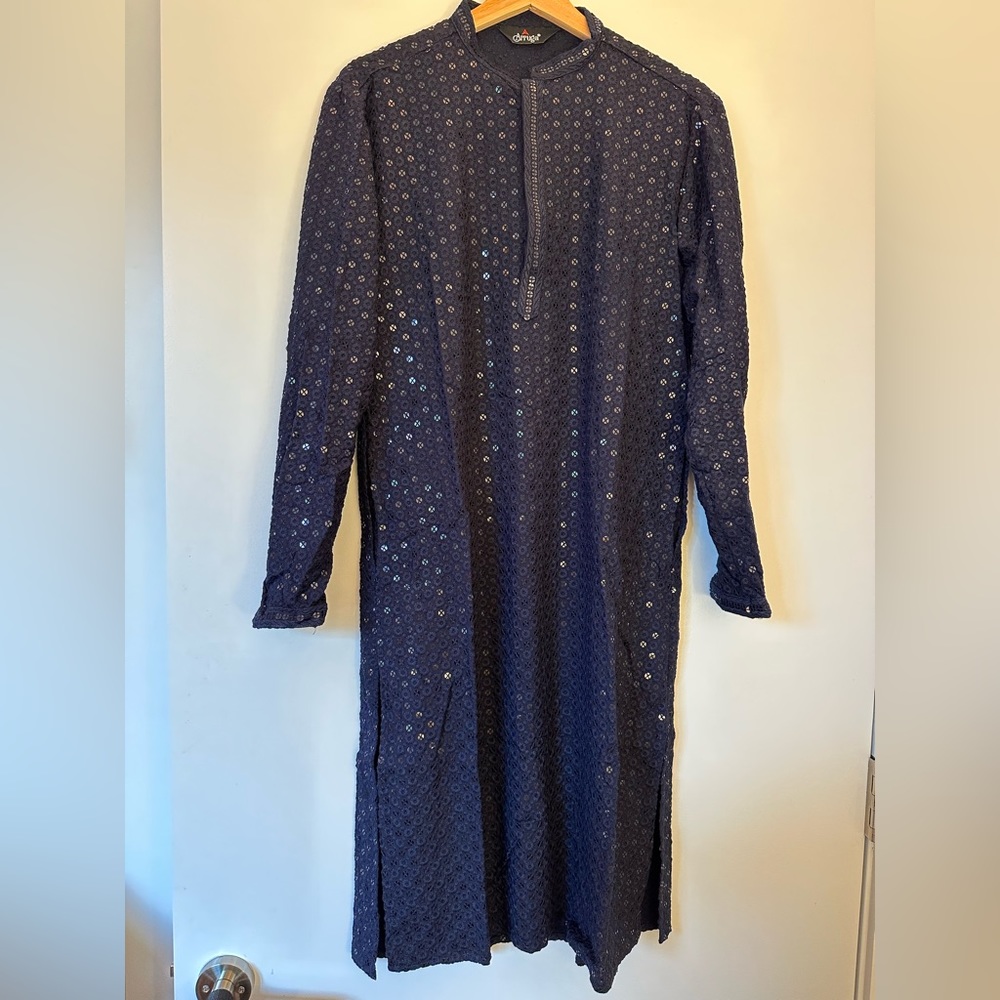 Navy blue embroidered kurta set